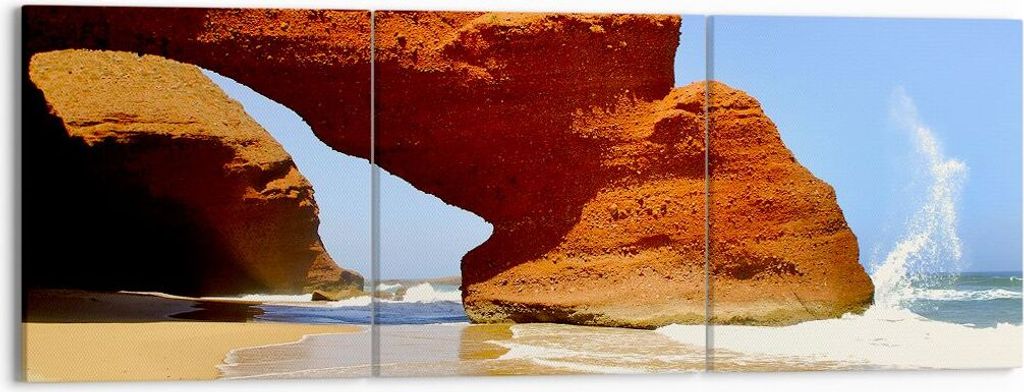 Bild auf Leinwand - Leinwandbild - Felsen Sandstein Ozean Natur - 150x50cm - Wand Bild - Wanddeko - Leinwanddruck - Bilder - Kunstdruck - Wanddekor...