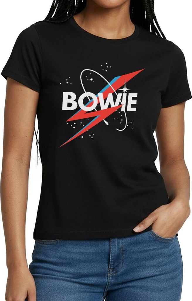 Spreadshirt David Bowie Schriftzug Sternenhimmel Mit Blitz Frauen T-Shirt, XL, Schwarz