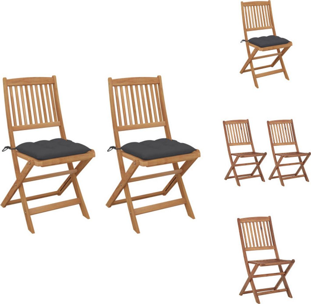 vidaXL Klappbare Gartenstühle 2 Stk. mit Kissen Massivholz Akazie - Gartenstühle