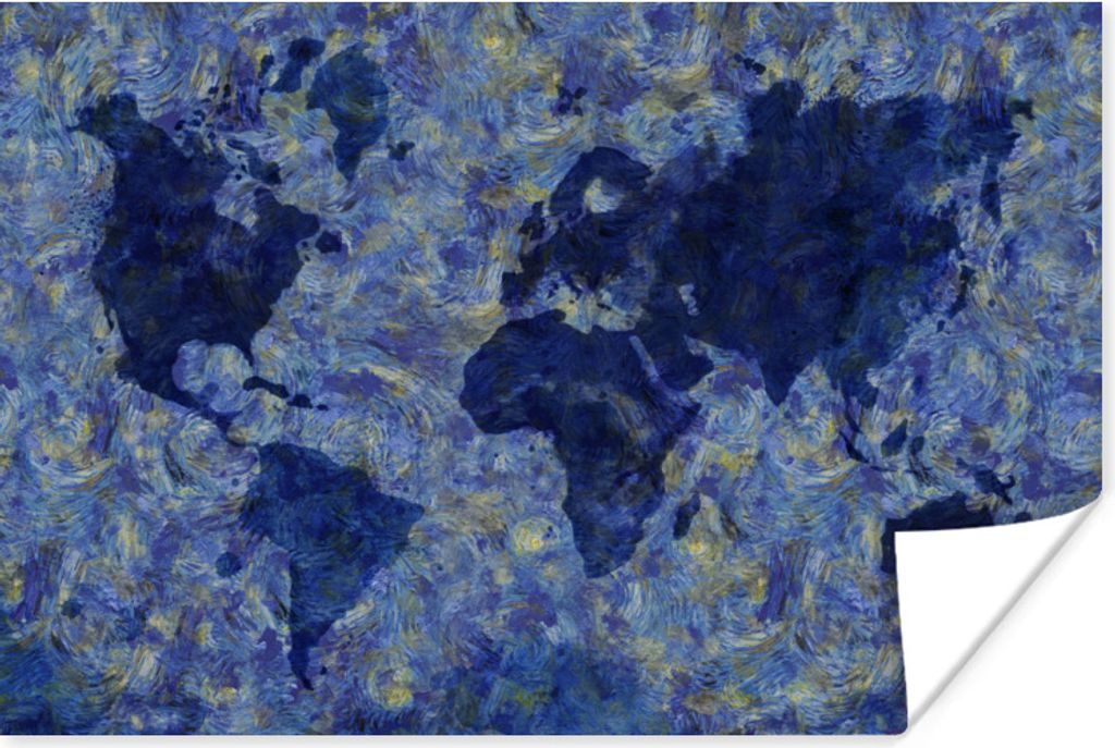 MuchoWow Poster Weltkarte - Van Gogh - Gemälde 30x20 cm - Plakate - Print