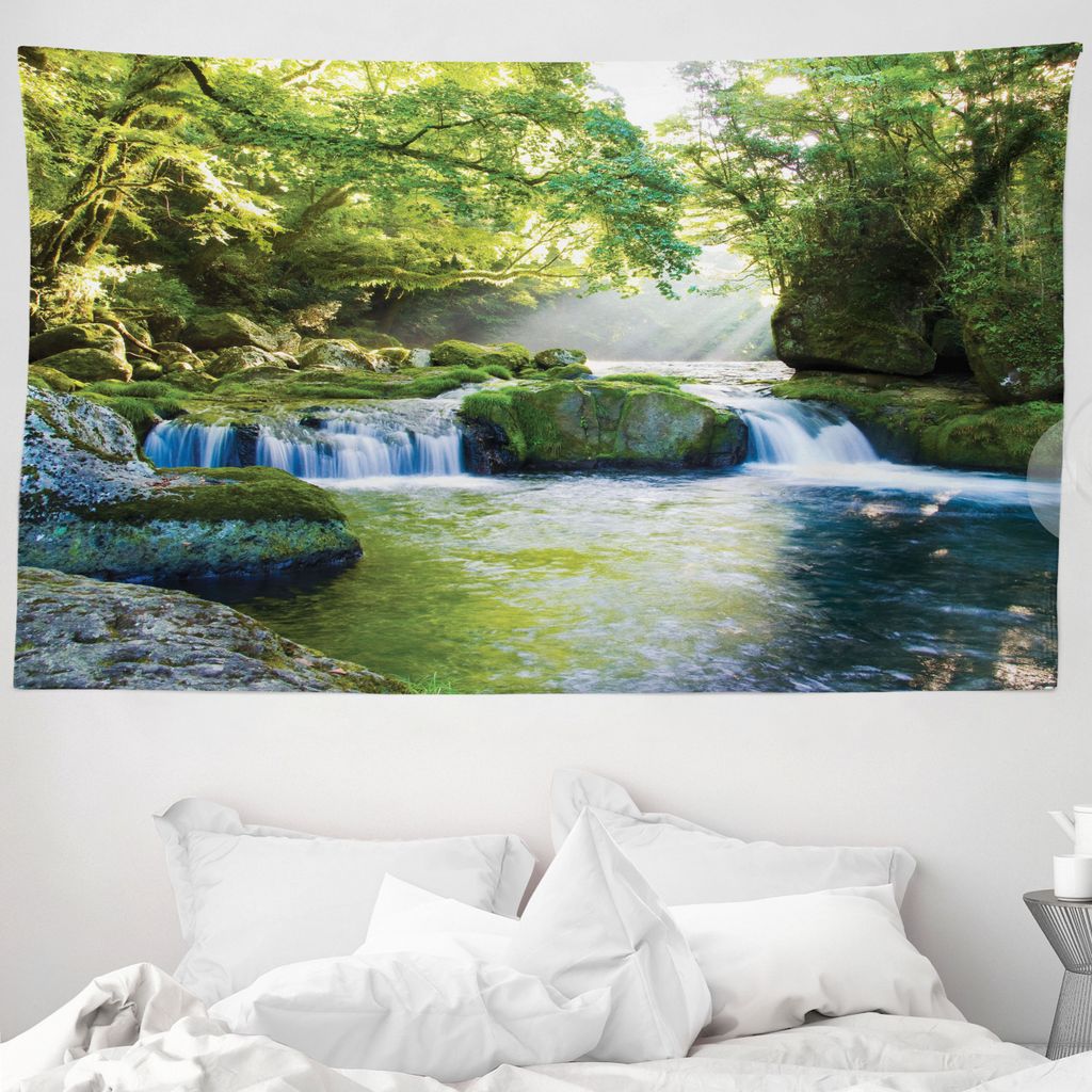 ABAKUHAUS Urwald Wandteppich, Laub Nebelgebirge aus Weiches Mikrofaser Stoff Waschbar ohne Verblassen Digitaldruck, 230 x 140 cm, Gelb Grün Blau