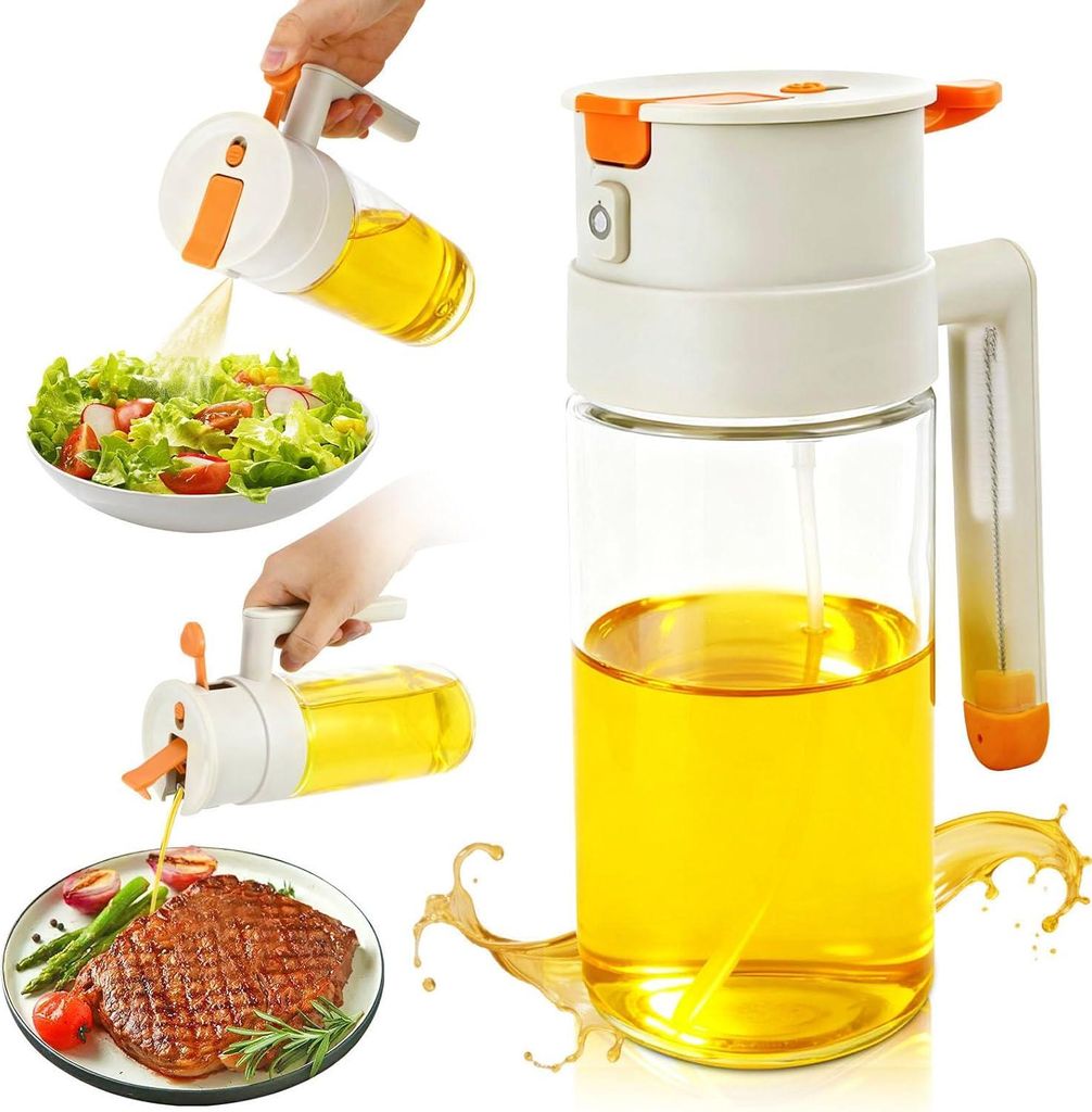 Ölsprüher Glas 650ml, 2-in-1 Ölspender Mit Präzisionssprühdüse, Für Kochen Salat Grill Heißluftfritteuse