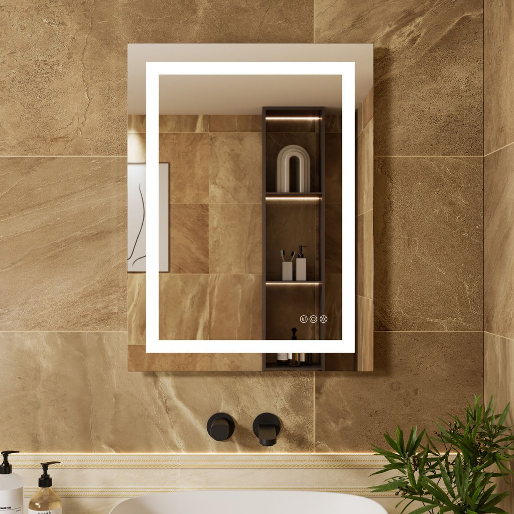 Badezimmerspiegel Touch 80 x 60cm LED 3 Lichtfarben dimmbar Produktbild 