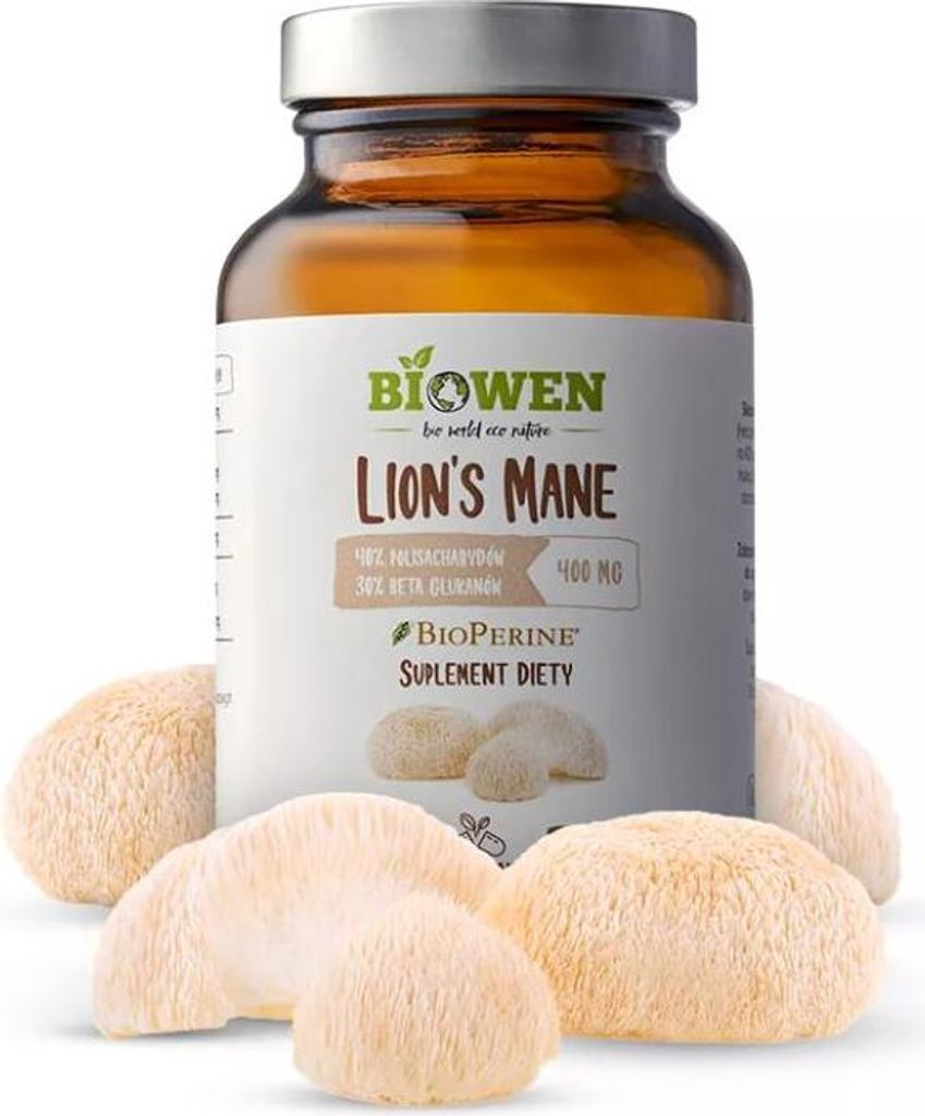 GRZYBY SOPLÓWKA JEŻOWATA (LION'S MANE) EKSTRAKT (400 mg) BEZGLUTENOWY 90 KAPSUŁEK - BIOWEN