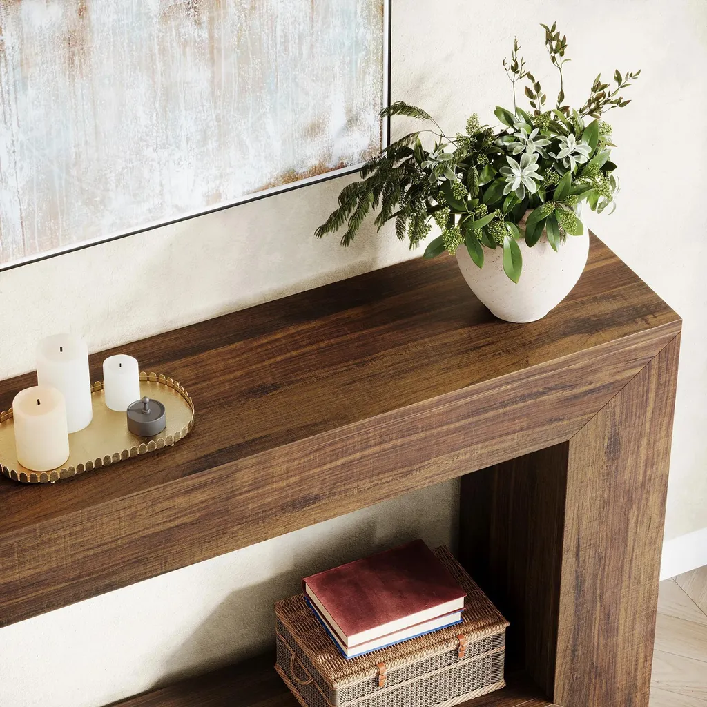 Console bois marron 120 cm - Solution déco pour entrée vide style rustique