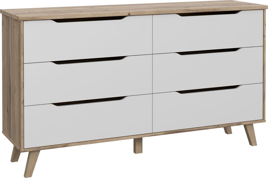 Sideboard >VANKKA< 4 Schubladen, Planked Eiche Nachbildung / Weiss - 154,7x86,3x42cm (B/H/T)