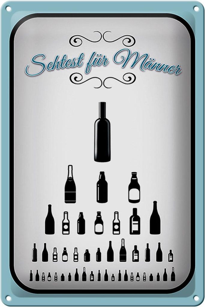 Blechschild Spruch 20x30cm Sehtest für Männer Bier Alkohol Produktbild 