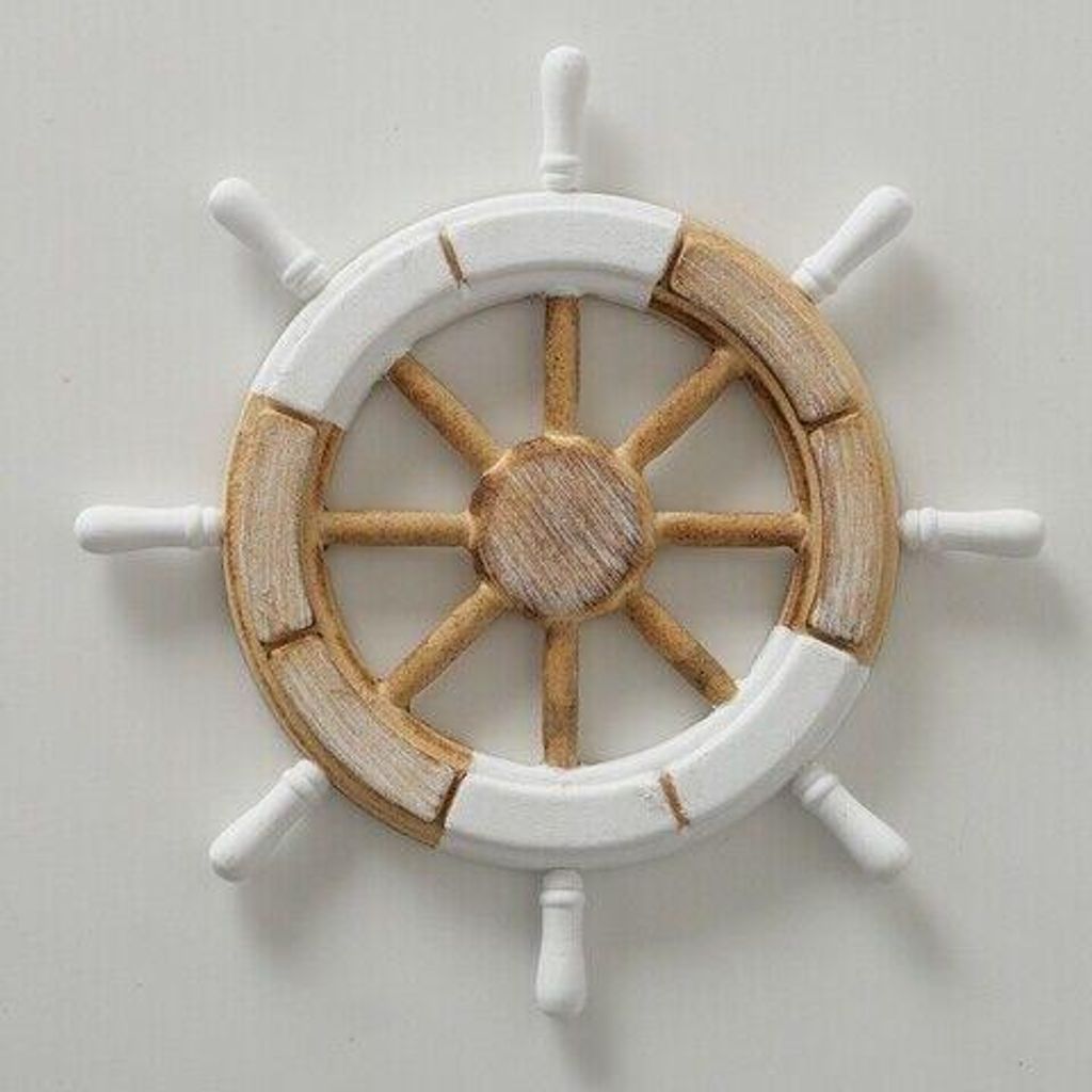 Wandobjekt Nautilus Schiffsteuerrad Holz weiß natur Ø 30 cm Produktbild 