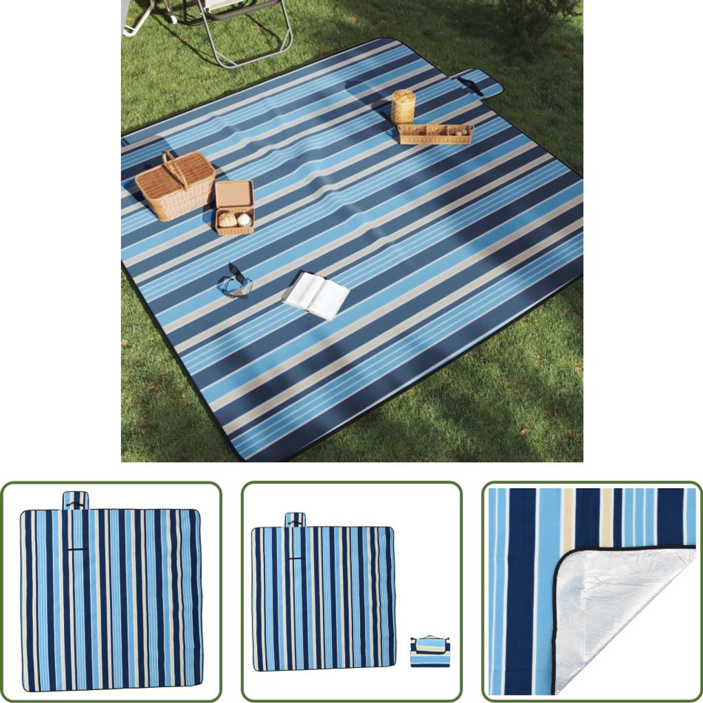 The Living Store Picknickdecke Faltbar Blau und Weiß Gestreift 200x200 cm Samt