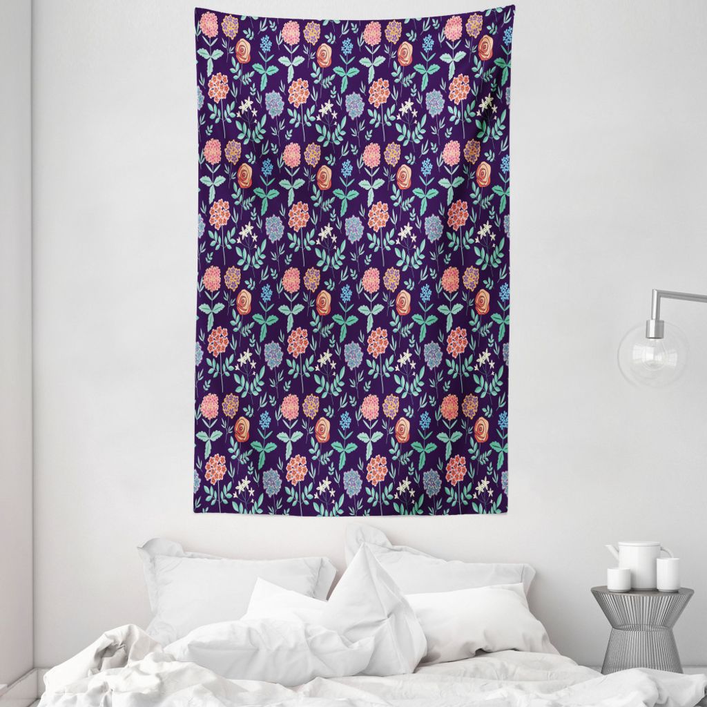 ABAKUHAUS Blume Wandteppich und Tagesdecke, Frühlings-Laub Jasmines aus Weiches Mikrofaser Stoff Waschbar ohne Verblassen Digitaldruck, 140 x 230 ...