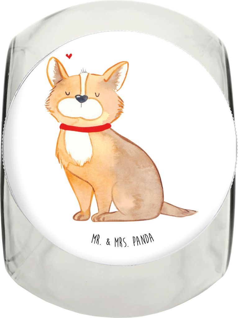 Mr. & Mrs. Panda Dose Hund Glück XL 2000ml - Weiß - Geschenk, Sprüche, Herz, Keksdose, glasbehälter, Spruch, Liebe, Futterdose, Corgie, Vorrats...