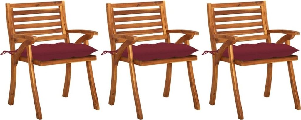 Garten-Essstühle mit Kissen 3 Stk. Massivholz Akazie
