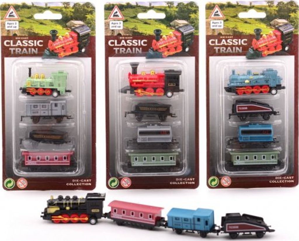 Stoomlocomotief met wagons, metalen model Productafbeelding 
