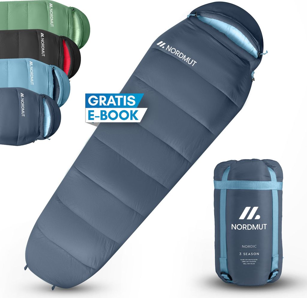NORDMUT Schlafsack 3-Jahreszeiten [300 GSM] Ultraleicht & kompakt – Schlafsack Outdoor – Sleeping Bag kombinierbar – Mumienschlafsack [1600...