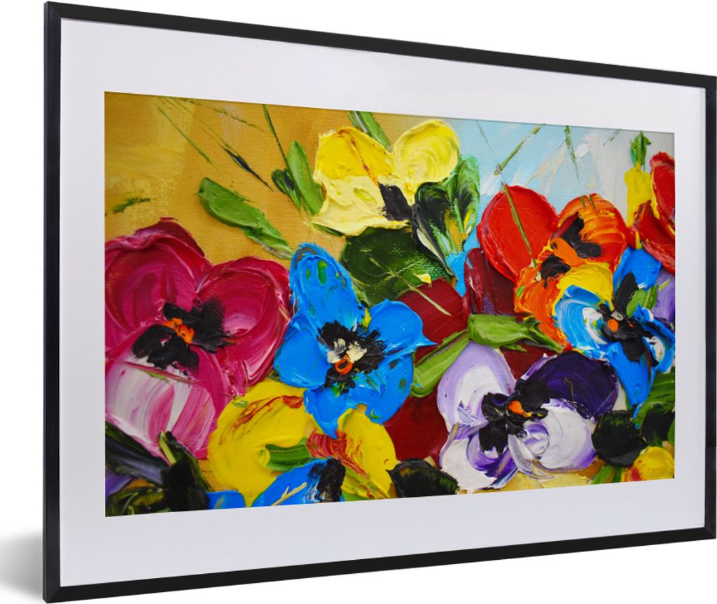 MuchoWow Gerahmtes Poster Ölfarbe - Malerei - Blumen 60x40 cm - Poster mit Schwarzem Bilderrahmen Wandposter Rahmen Foto Bilder - Schlafzimmer -...