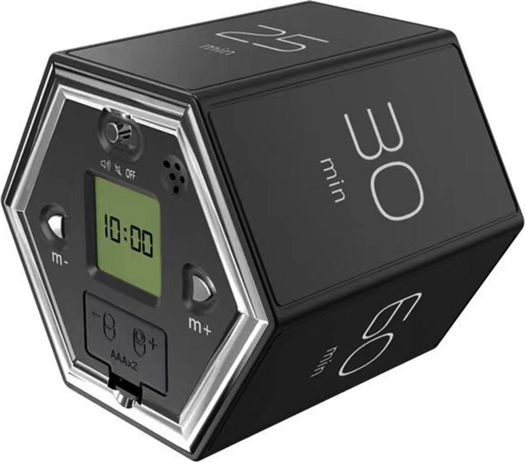 Multi-Sechseck-Wuerfel-Timer, digitaler Timer mit Schwerkraftsensor und LED-Bildschirm, akustischer Alarm, geraeuschloser Betrieb, 1/5/10/25/30/60 ...