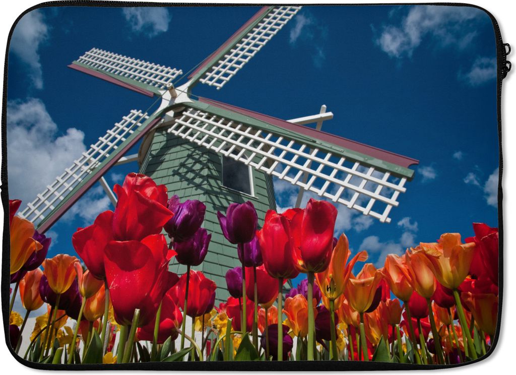 MuchoWow Laptop Hülle 14 ZollTulpen vor einer Mühle Laptoptasche - Laptoptasche - Stoßsicher - Schutzhaube
