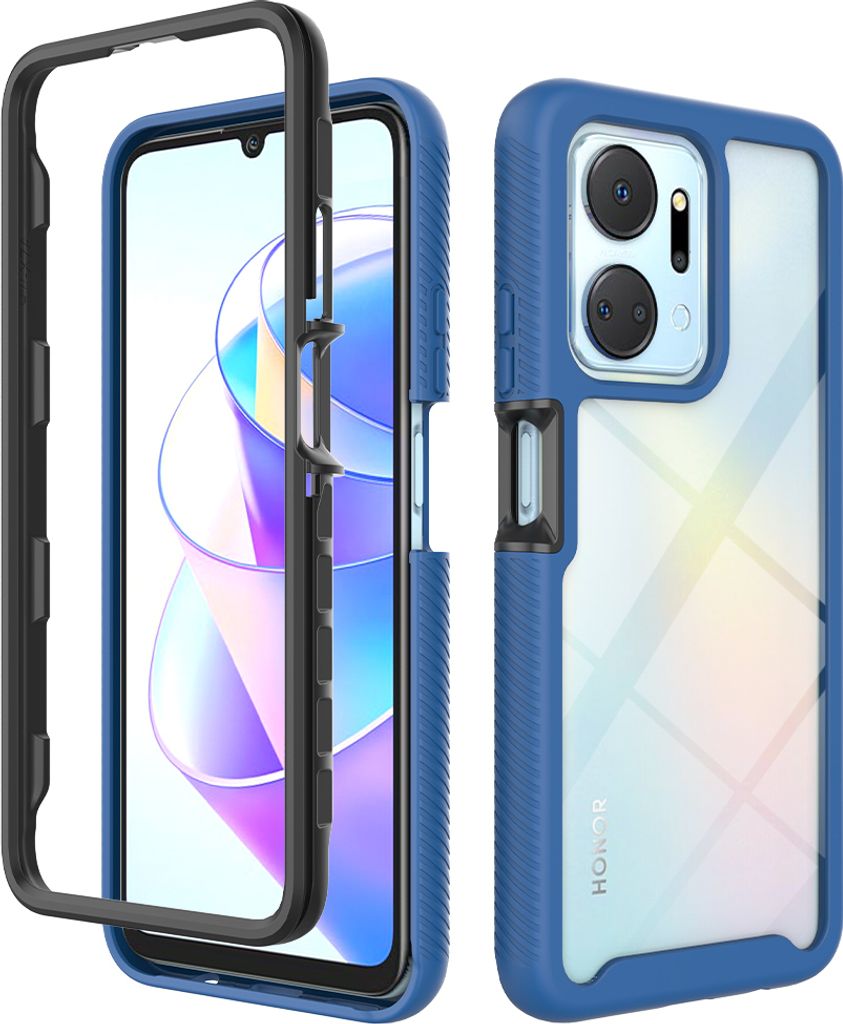 Honor X7A Hülle, Hybrid Transparente Rückseite TPU Bumper Stoßfest Schutzhülle für Honor X7A Dunkelblau