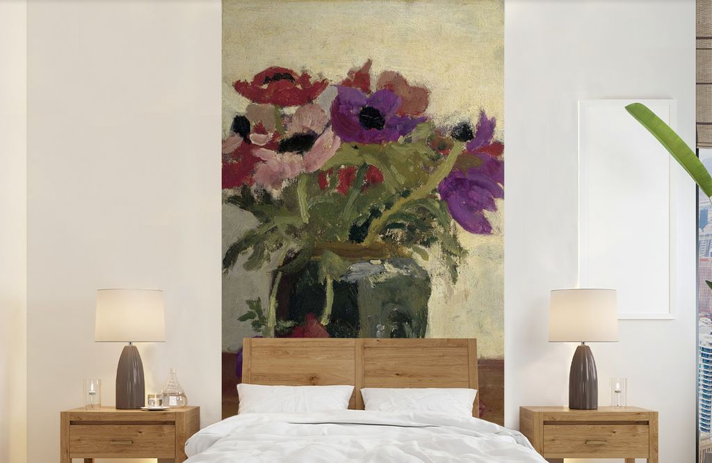 MuchoWow Fototapete für Wohnzimmer oder Schlafzimmer Wandtapete Vinyl Motivtapete Ingwerglas mit Anemonen - Gemälde von George Hendrik Breitner...