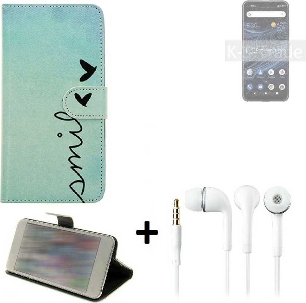 K-S-Trade Schutz Hülle Handy Hülle kompatibel mit ZTE Blade X1 360° Wallet Case Schutz Hülle ''smile'' inkl. Ohrstöpsel Smartphone cover