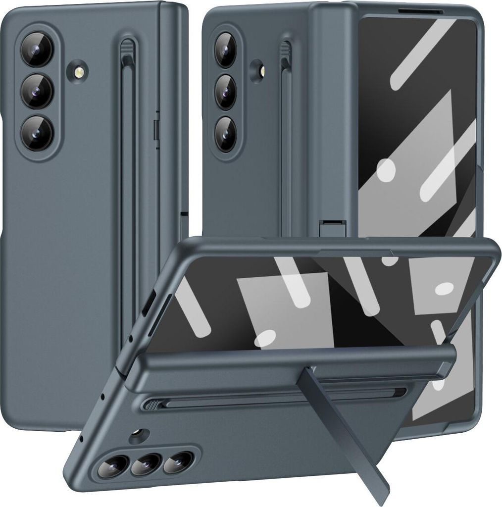 Handyhülle für Samsung Galaxy Z Fold 7 mit Stifthalter und Ständer, Scharnierschutz mit Displayschutzfolie Cyan