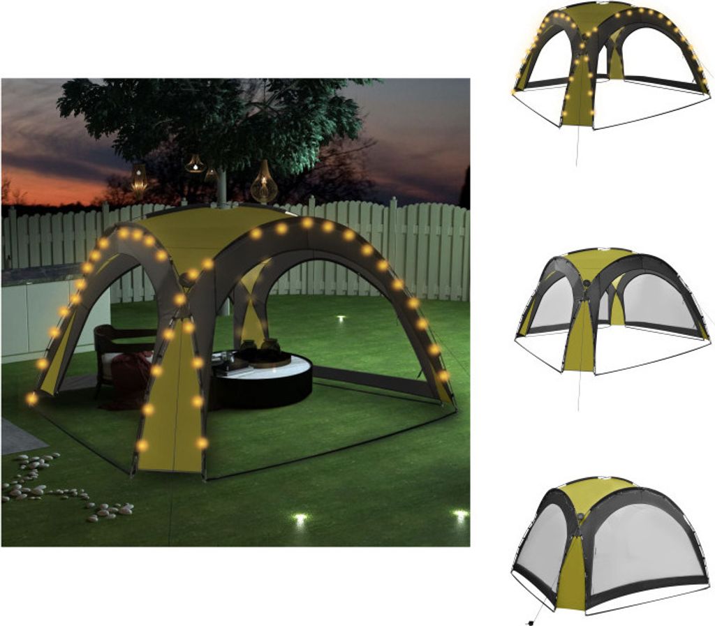 vidaXL Partyzelt mit LED und 4 Seitenwänden 3,6x3,6x2,3 m Grün - Pavillons & Partyzelte