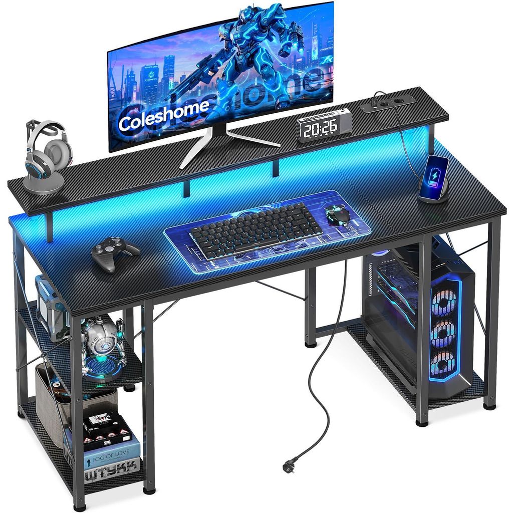 Escritorio de juego con iluminación LED, 120x50 cm, metal y Imagen del producto 