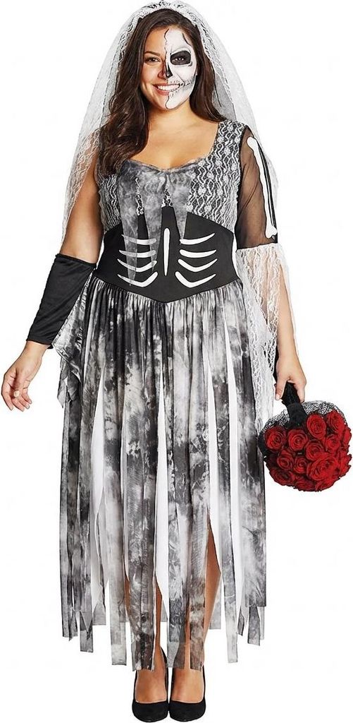 Zombiebraut - Skelett Halloween Kostüm Damen Größe: 46