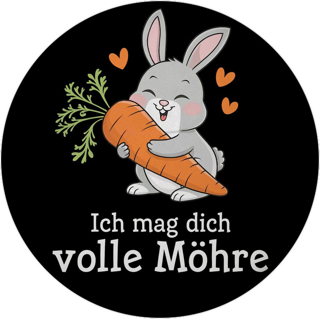 Graues Kaninchen mit Karotte Magnet rund - Ich mag dich volle Möhre