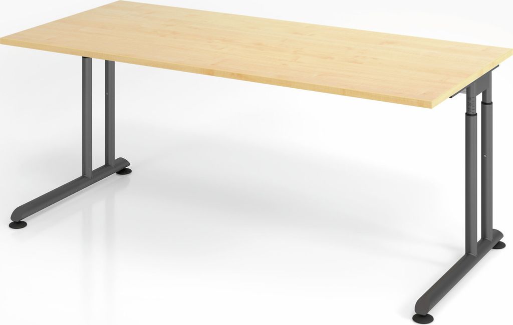 Schreibtisch Nilo | Ahorn | Graues Gestell | BxT 180x80cm | Arbeitshöhe 68-82cm | höhenjustierbar, 1cm Raster | C-Fuß-Gestell | Rechteckform