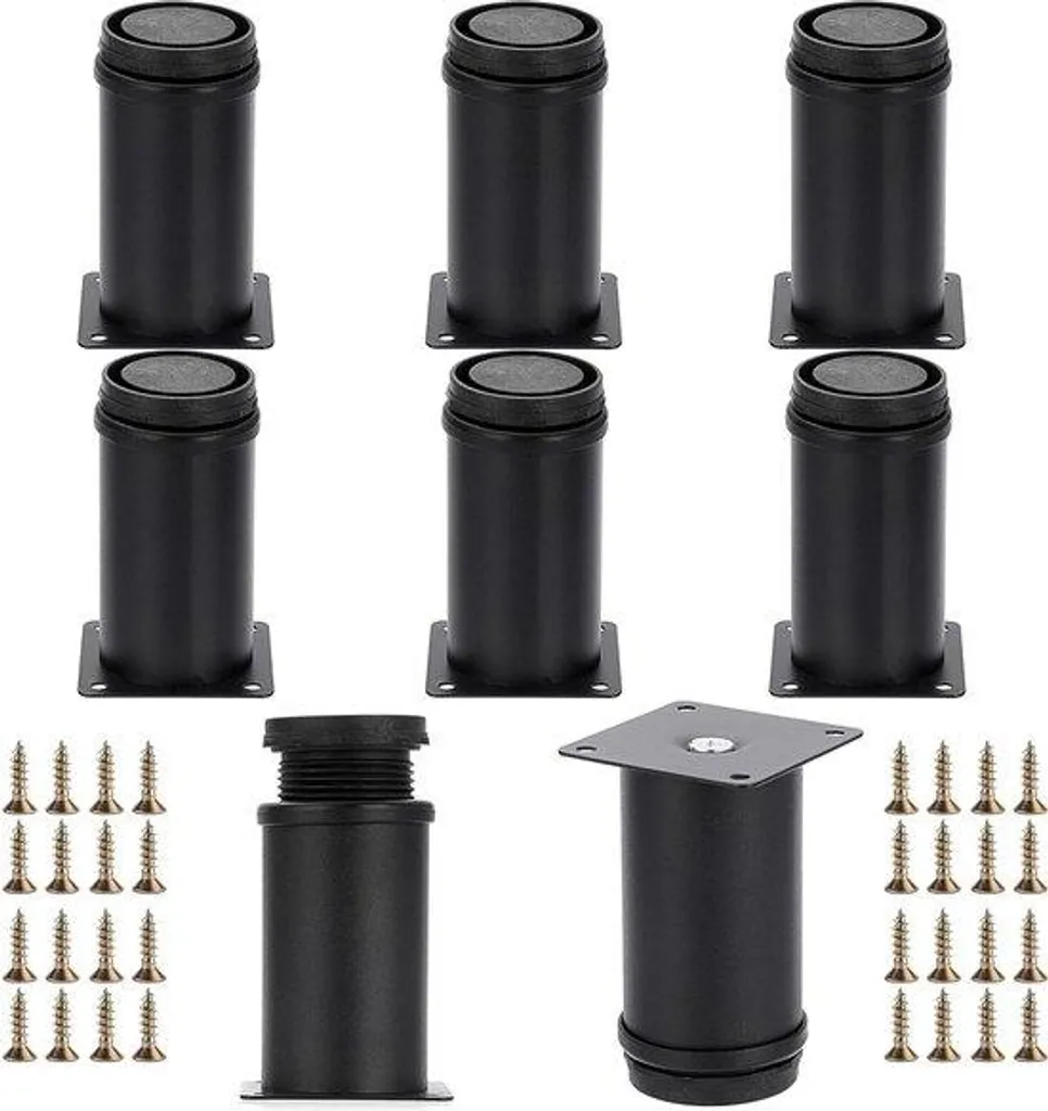 Pied de Meuble Noir Réglable 10cm en Inox - Lot de 8 Pièces Premium