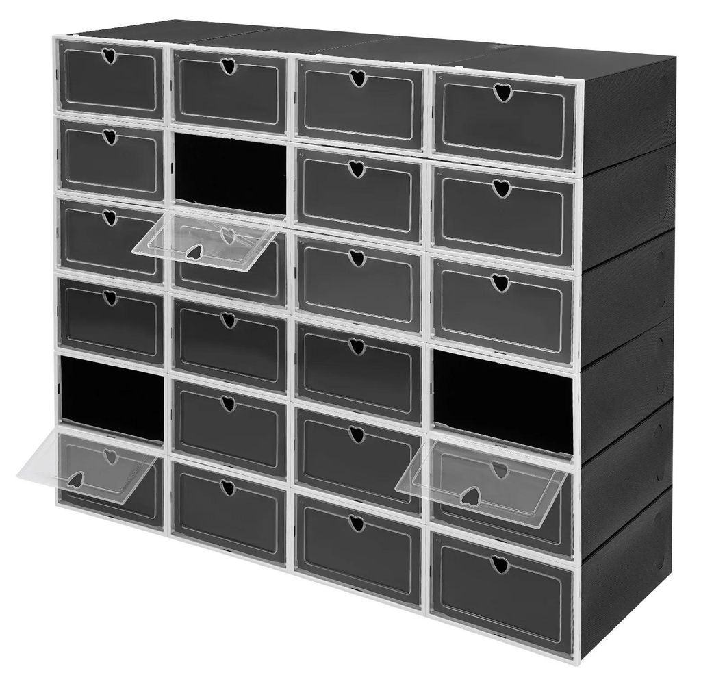 Schuhaufbewahrung - 24er Pack stapelbare Schuhboxen - Faltbare PVC Aufbewahrungsboxen - Mit Lüftungslöchern - Transparent
