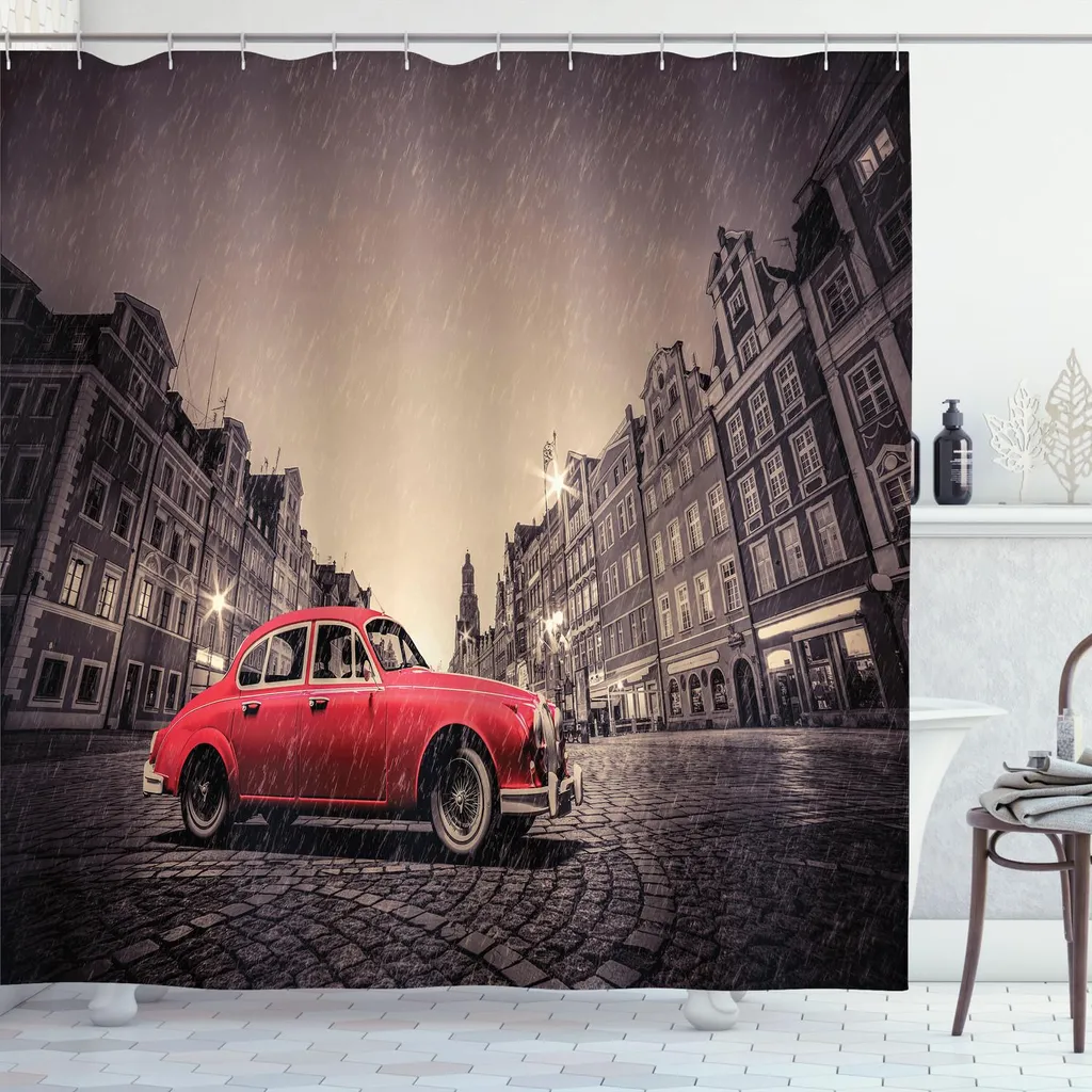 Tenda Doccia Vintage Auto Retrò 175x180 cm Impermeabile Abakuhaus