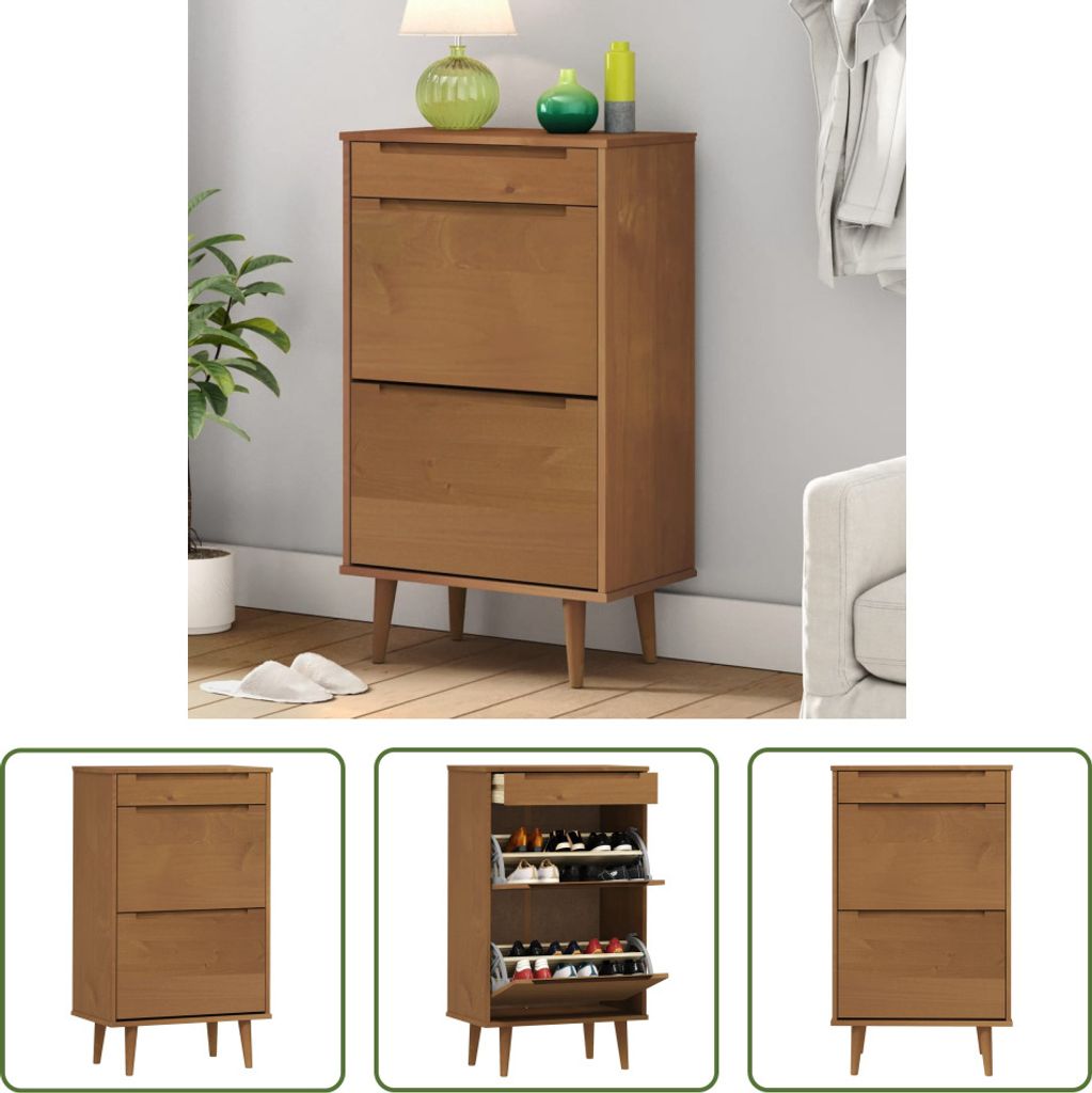 The Living Store Schuhschrank MOLDE Braun 59,5x35x103 cm Massivholz Kiefer