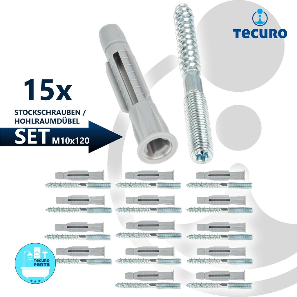 tecuro Stockschr. M 10 x 120mm, Stahl verzinkt mit Dübel 12,0 x 71mm - VPE 15 Stück