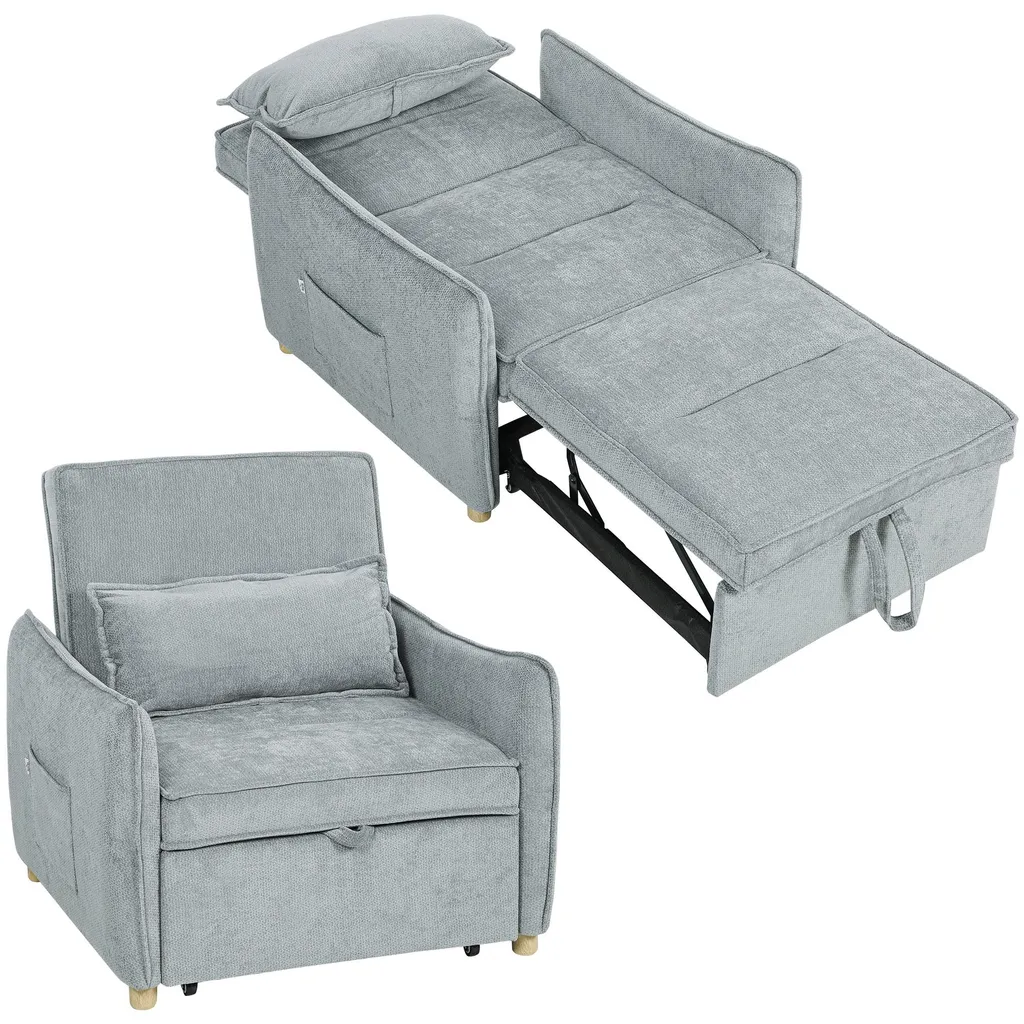 Petit fauteuil convertible 1 place gris, solution couchage gain place