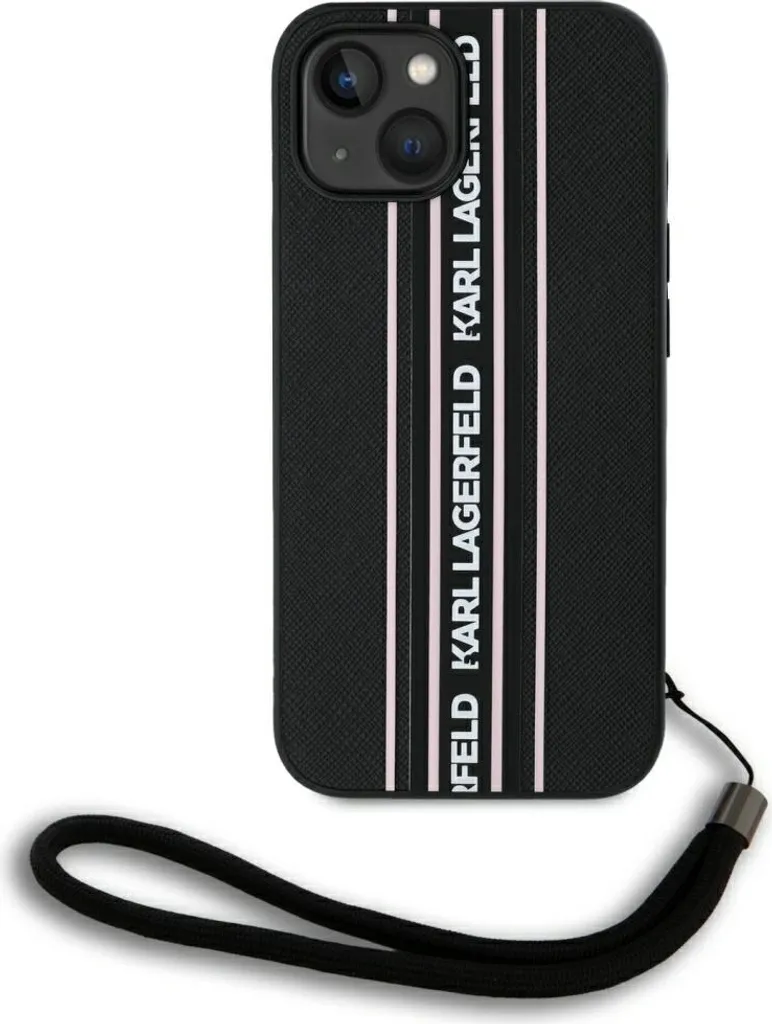 Regalo Iconico: Cover Karl Lagerfeld iPhone 15 Saffiano Rosa Nero