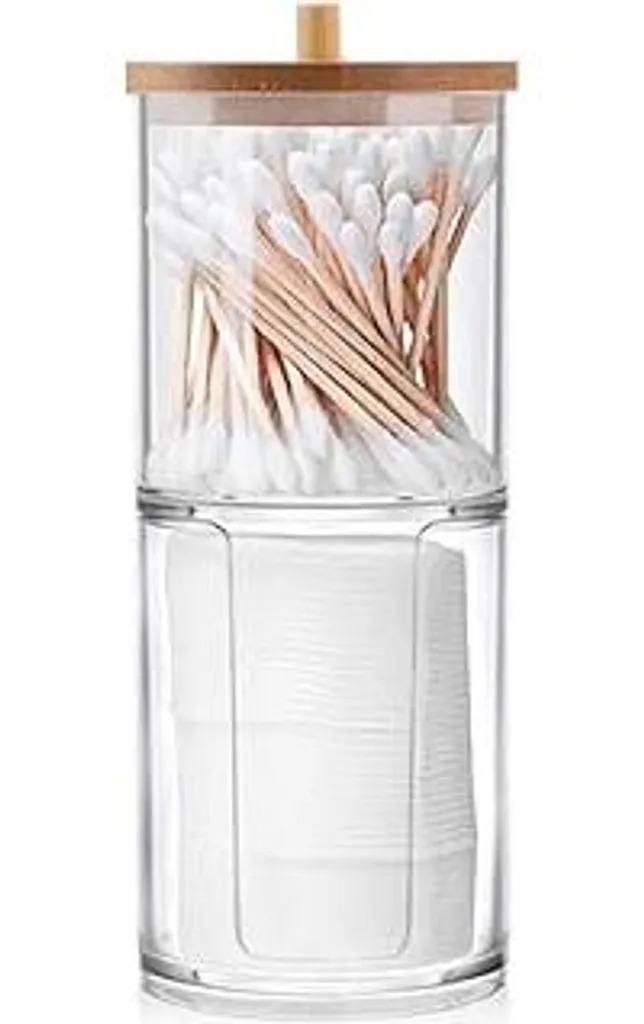 Organizer Bagno con Coperchio Bambù | Porta Sali e Cotone Impilabile