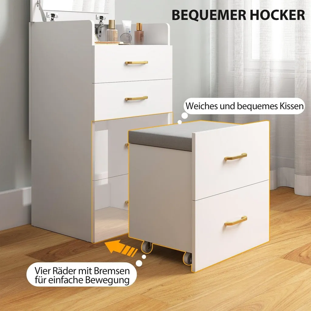 Aménager un Coin Beauté avec Coiffeuse, Miroir et Tabouret Blanc Chic - 5