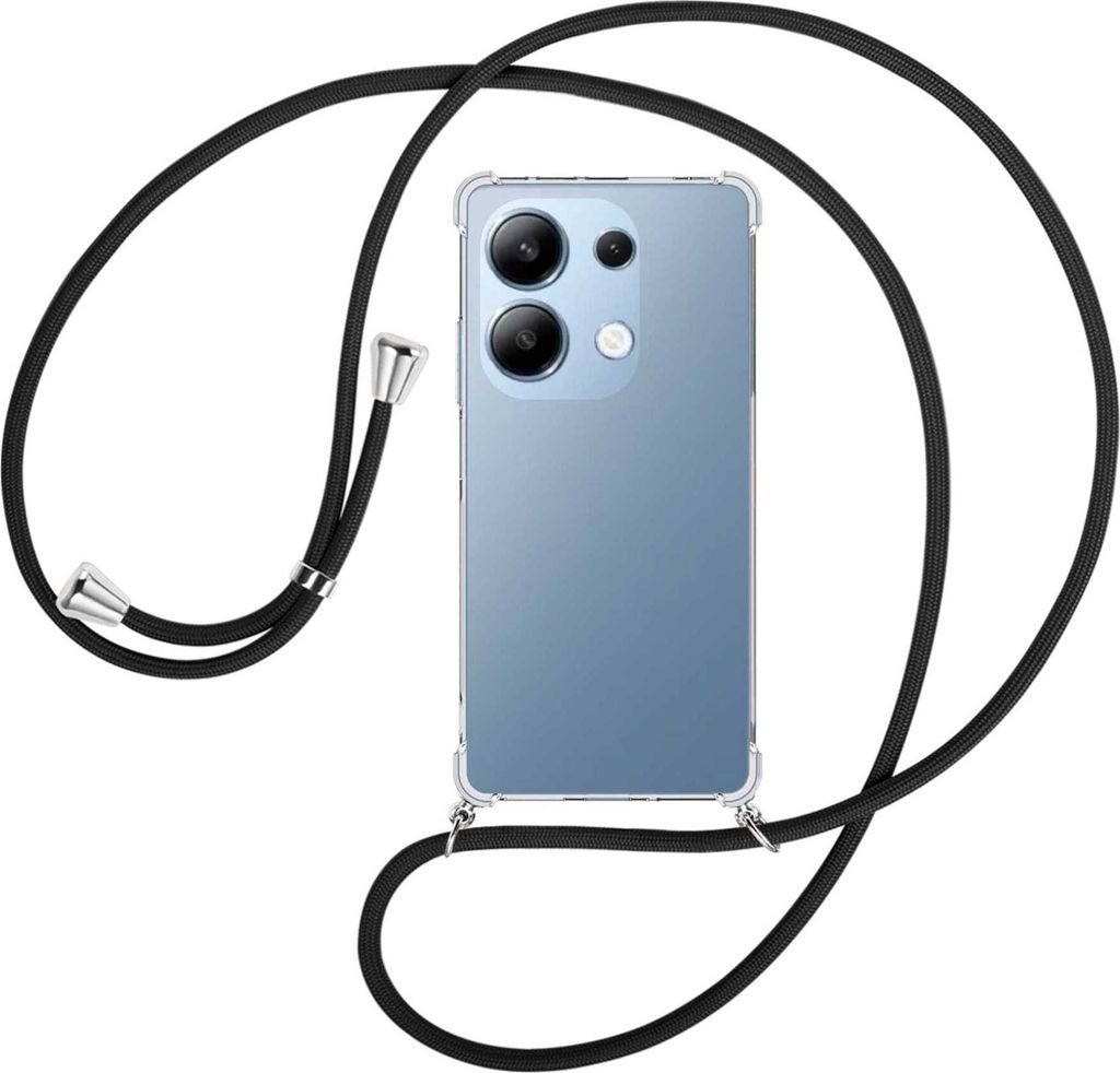 Handykette Backcover-Schutzhülle mit Band (Metall silberfarben) für Xiaomi Poco M6 Pro (6.67'') - schwarz