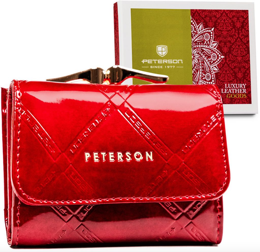 Peterson | Kleines Lederportemonnaie, für Damen, mit Ohrwurm und Schnappverschluss, Rot, 9.5x7 cm