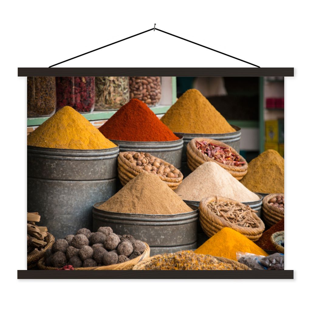 MuchoWow Textilposter Kräuter - Ton - Gewürze - Gelb - Braun 60x45 cm mit schwarzem Rahmen - Poster Schlafzimmer
