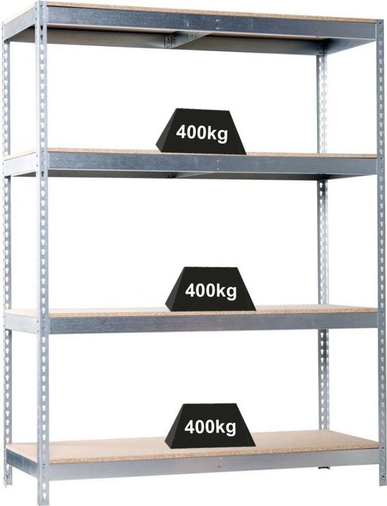 PROREGAL Schwerlastregal BIG WOOD YETI FOUR | HxBxT 200x120x75cm | Fachlast 400kg | Verzinkt