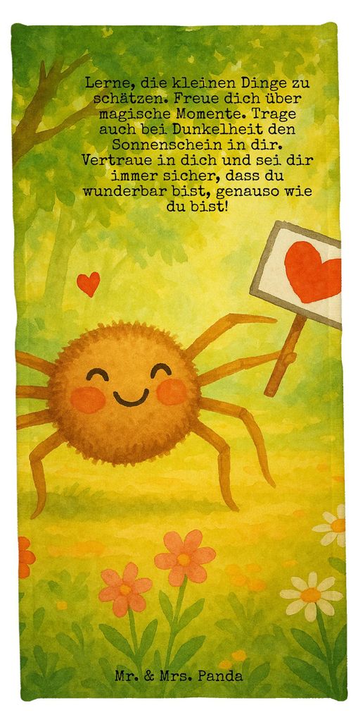 Mr. & Mrs. Panda Strandtuch Spinne Agathe Motivation Design - Gelb Pastell - Geschenk, Badehandtuch, Glück, Duschhandtuch, Strandlaken, Liebe, Han...