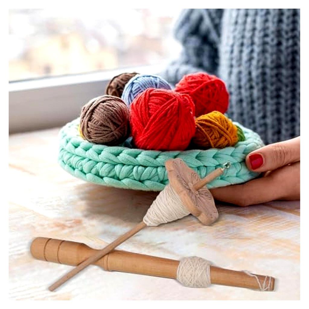 Spindel mit Oberem Wirtel | Holz-Zubehör für Handarbeiten, Webspindel und Strickzubehör für Webprojekte, Häkeln und Wollverarbeitung