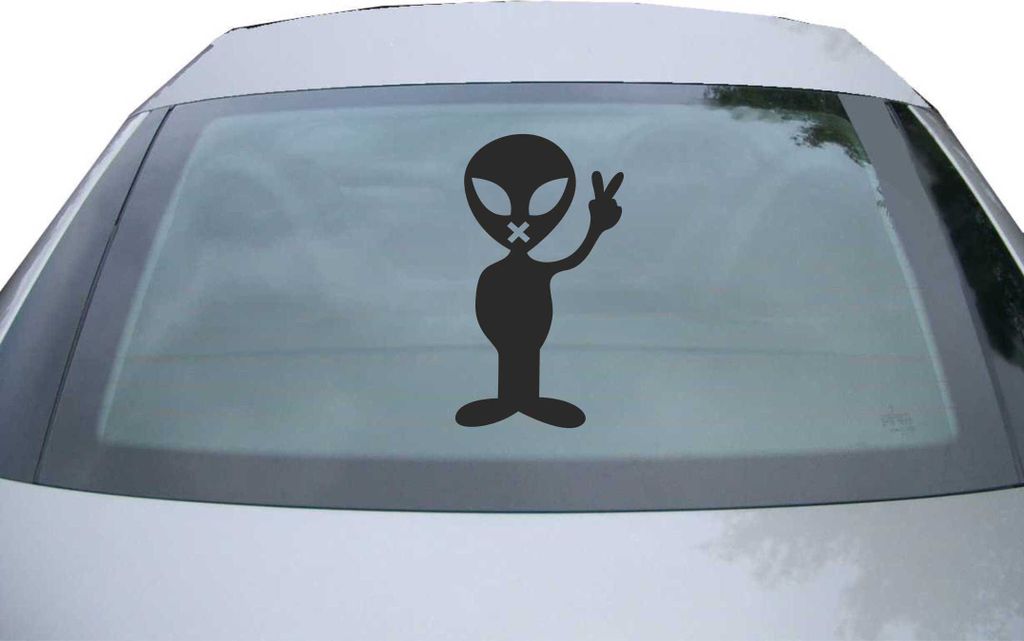 Indigos UG - Aufkleber Heckscheibe & Motorklappe DE2451 - schwarz - 600x342 mm - Alien Peace - Auto Scheiben Fenster Heckklappe Tuning Racing JDM -...
