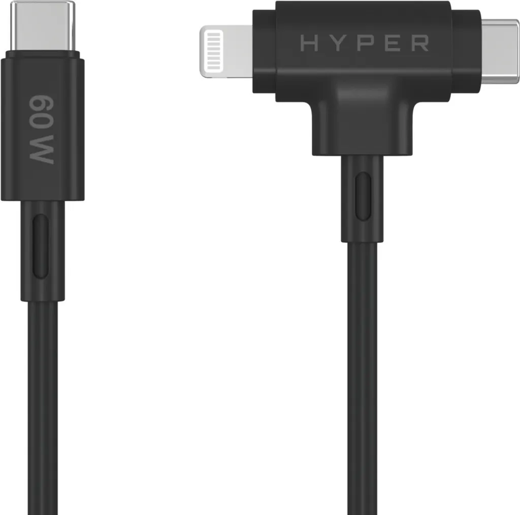 HyperJuice 60W USB-C & Lightning Hybrid Cable 1.5m Black | MFi Certified