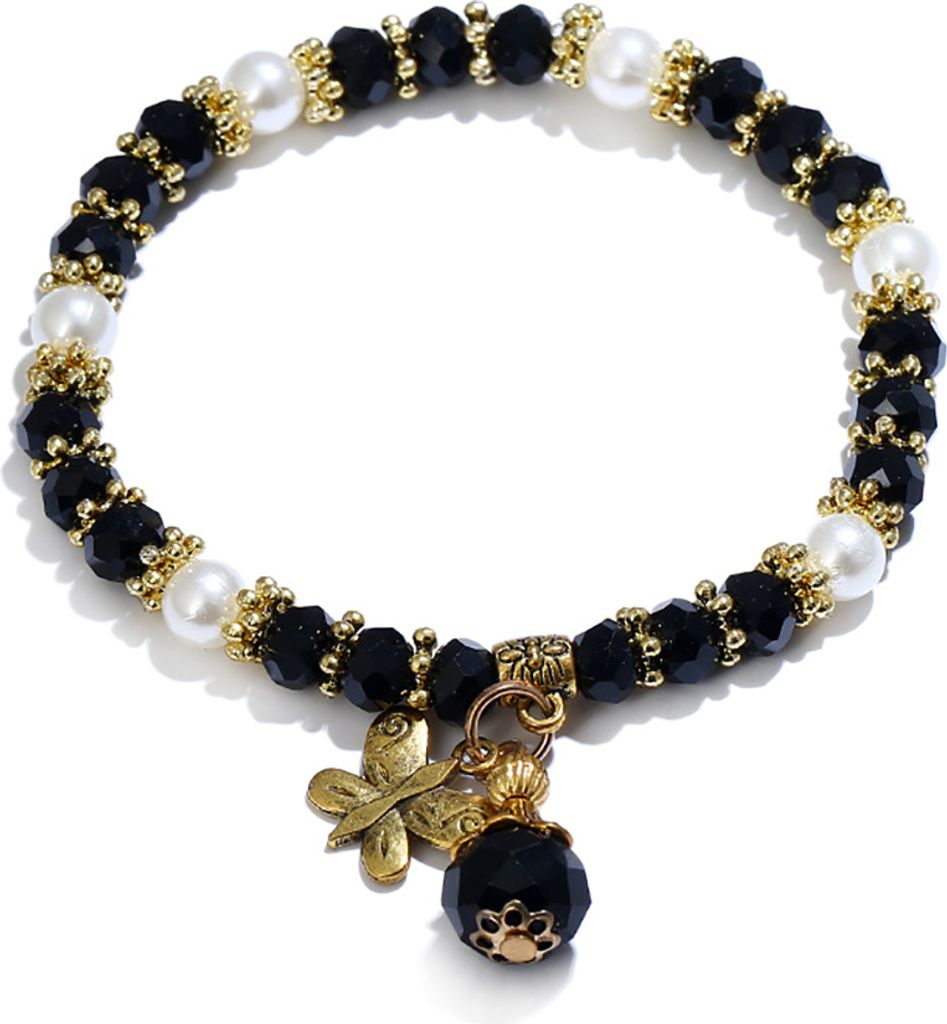 Mode Schmetterling Anhänger Perlen Armband Frauen Armreif Schmuck Party Geschenk-Schwarz