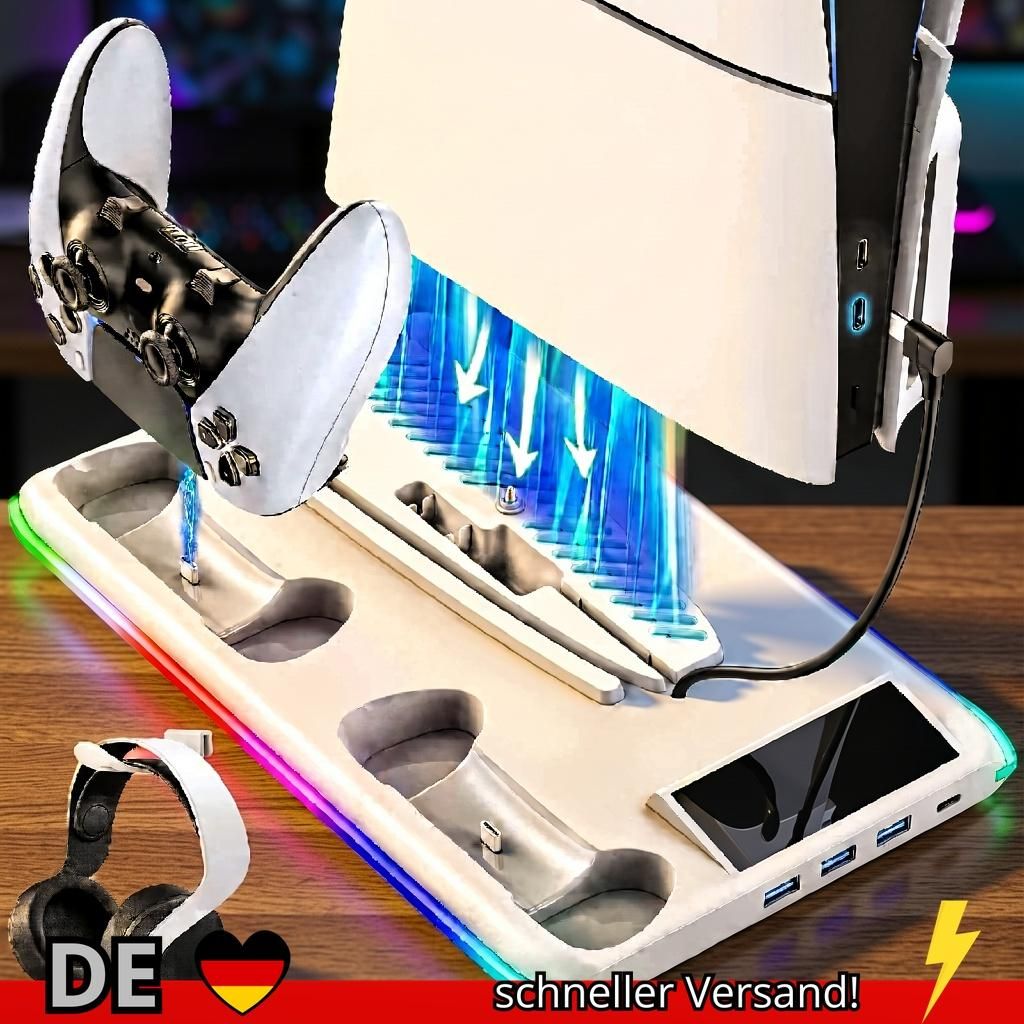 PS5 Slim Pro Ständer Kühlung & Kopfhörer Halter