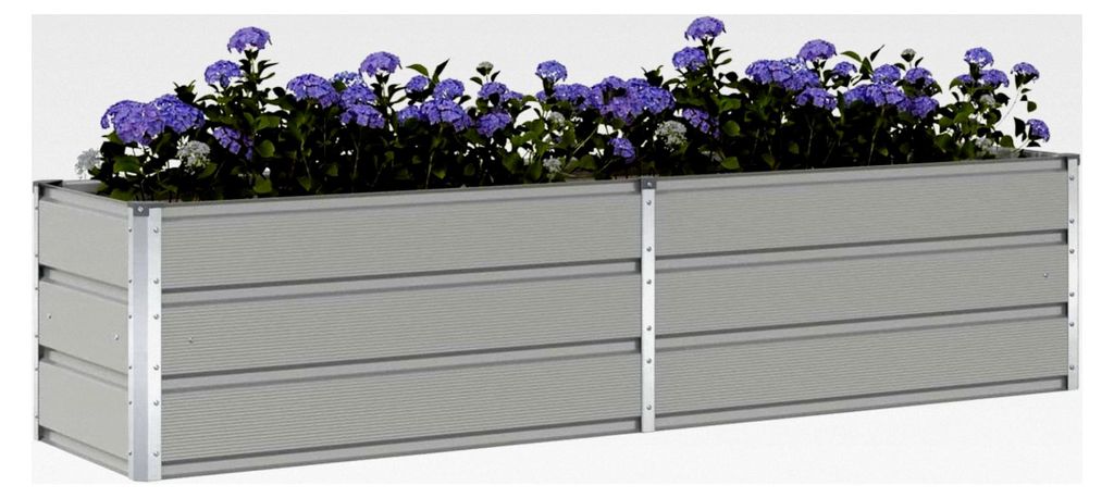 Blumenkästen, hellgrau, 480 x 50 x 45 cm, verzinkter Stahl, Hochbeet für Garten, Pflanzkübel für Blumen und Sukkulenten, Terrasse, Balkon